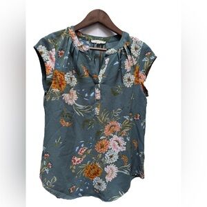 Fun 2 Fun Teal Floral Blouse